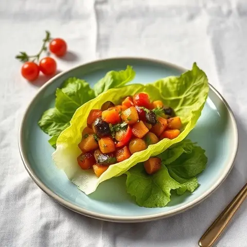 Chilled Eggplant Caponata on Butter Lettuce Cups