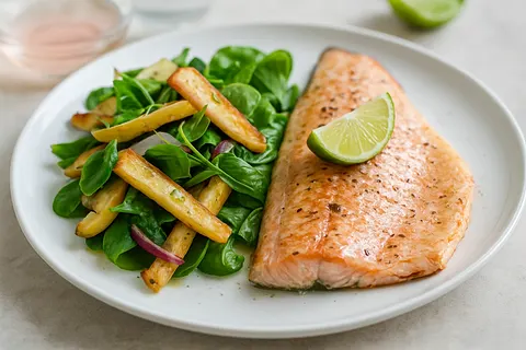 Rosewater-Lime Baked Trout with Warm Parsnip Salad