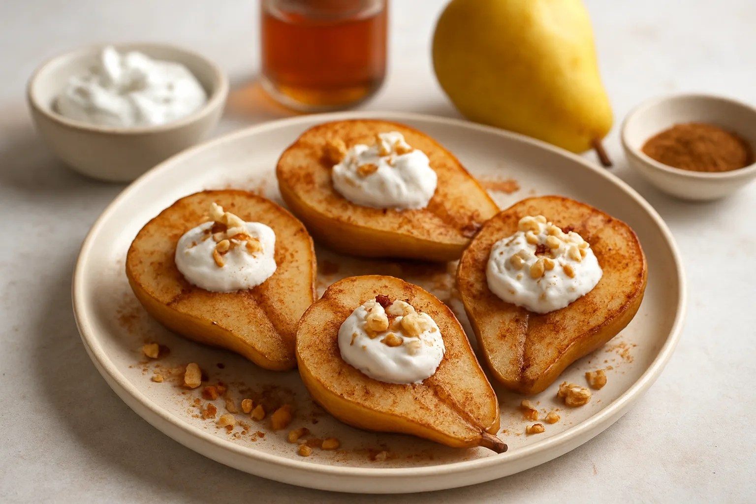 Baked Pear Halves with Cinnamon and Coconut Cream