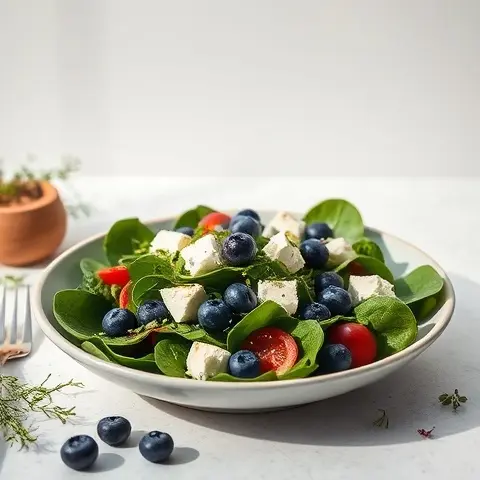 Spinach, Blueberry & Feta (Goat) Salad with Walnut Oil Vinaigrette