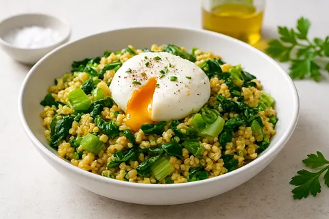 Warm Millet & Leek Bowl with Soft Poached Egg