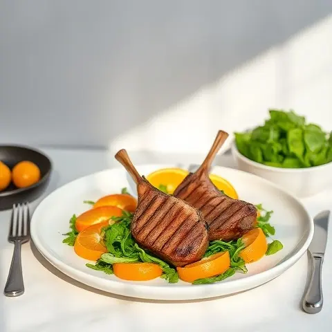 Garlic-Rosemary Lamb Loin Chops with Arugula Citrus Salad