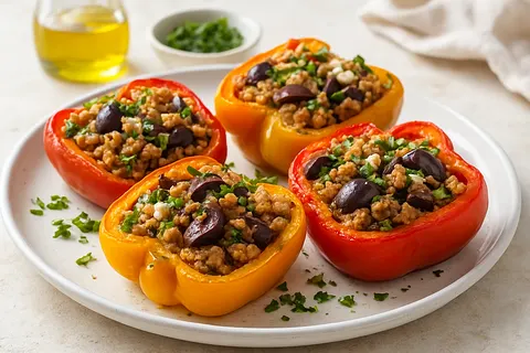 Greek-Style Stuffed Bell Peppers with Ground Turkey and Olives