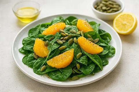 Spinach, Orange & Pumpkin Seed Salad with Cumin