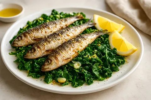 Grilled Sardines with Lemon and Garlic Greens