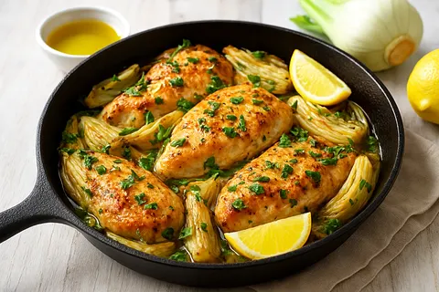Mediterranean Chicken & Fennel Skillet with Lemon & Oregano