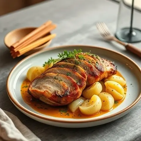Mace-Stuffed Turkey Thigh with Roasted Celeriac