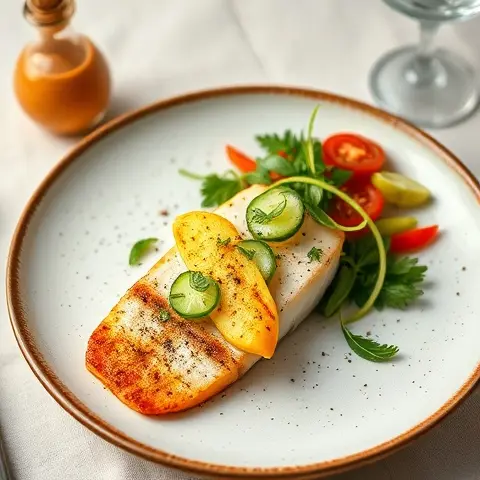 Turmeric Pepper Baked Mackerel with Warm Cucumber Salad