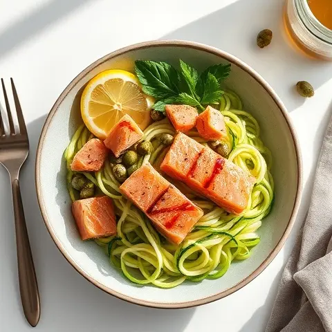 Smoked Salmon Zoodle Bowl with Lemon and Capers