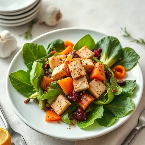 Warm Bok Choy, Garlic & Sesame Salad with Tofu Crumble