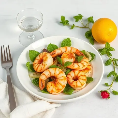 Saffron-Lemon Grilled Prawns with Mint-Fennel Salad