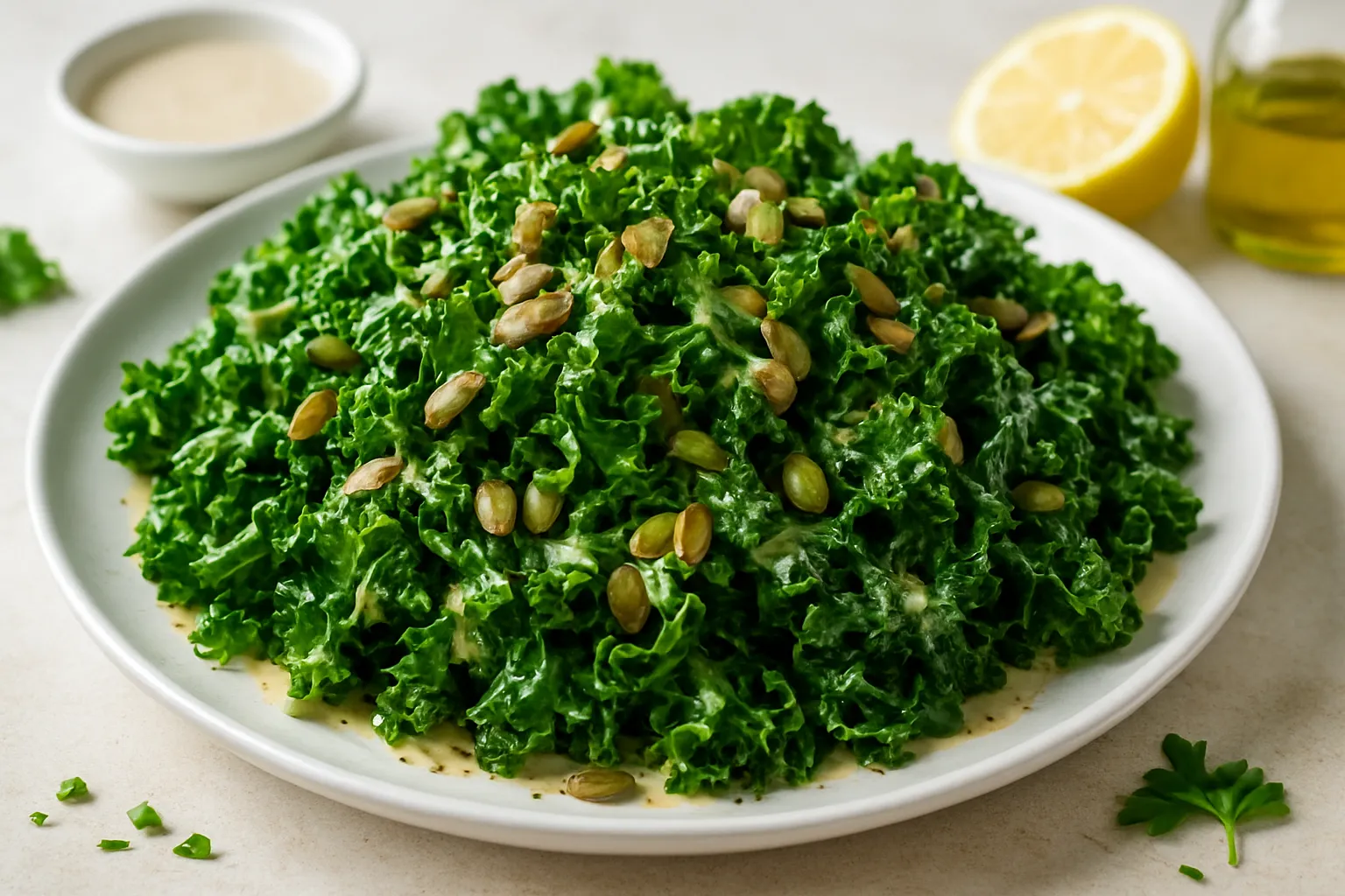 Kale, Pumpkin Seed & Lemon Tahini Salad