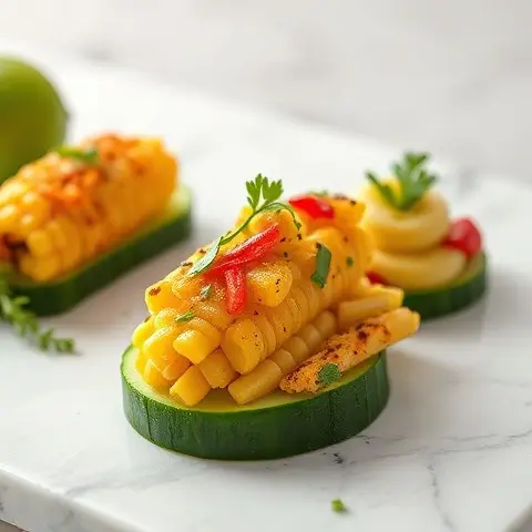 Chipotle-Lime Grilled Corn (Elote) Off-the-Cob on Cucumber Slices