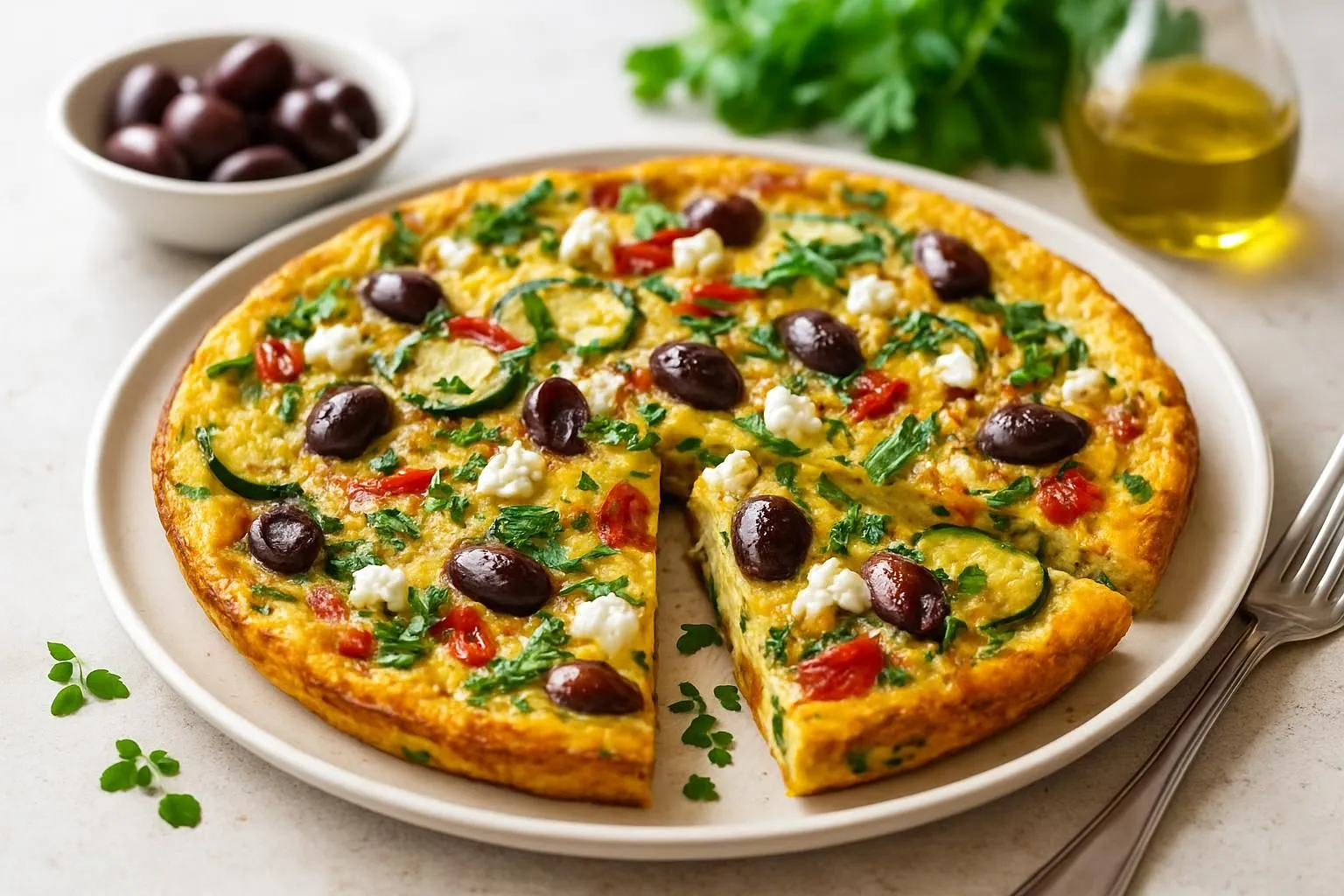 Mediterranean Egg & Zucchini Frittata with Olives and Feta