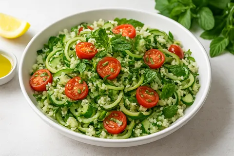Zoodle Tabbouleh with Cauliflower Rice
