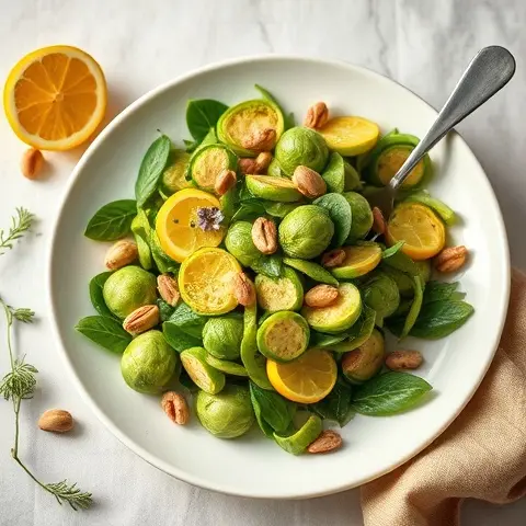Warm Brussels Sprout & Lemon Salad with Hazelnuts