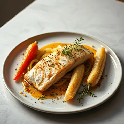 Saffron Turmeric Baked Haddock with Roasted Fennel & Carrot