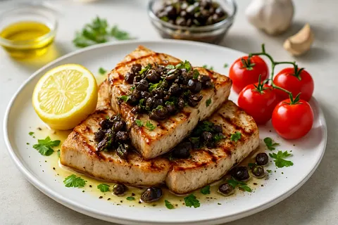 Grilled Swordfish Steaks with Olive Tapenade