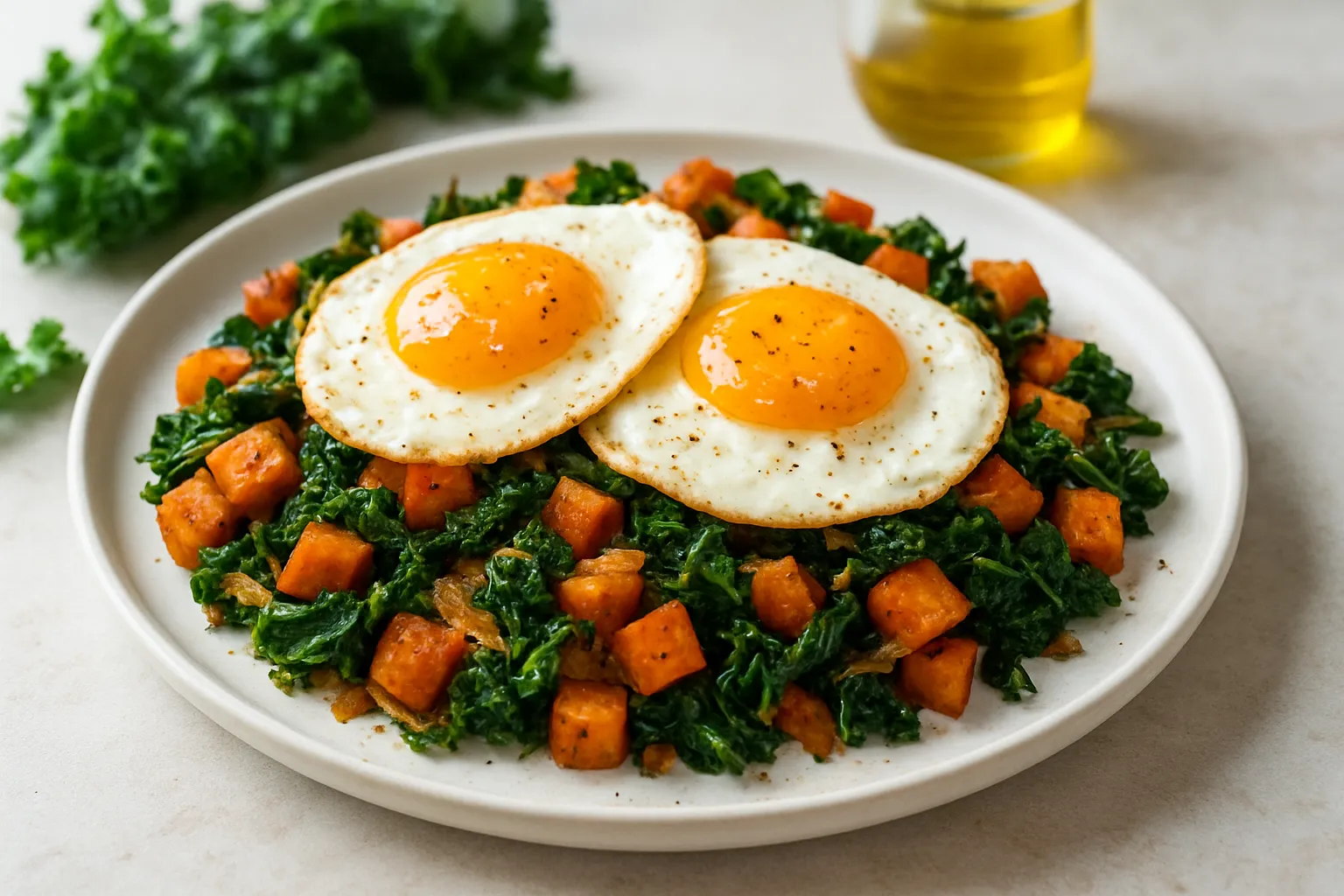 Sweet Potato and Kale Hash with Fried Eggs