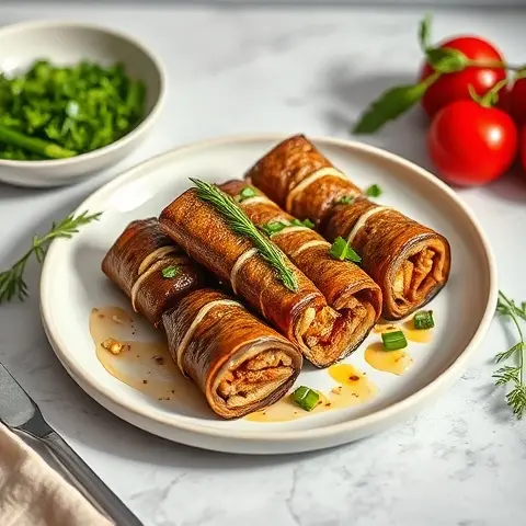 Grilled Eggplant Rolls with Garlic-Parsley Drizzle
