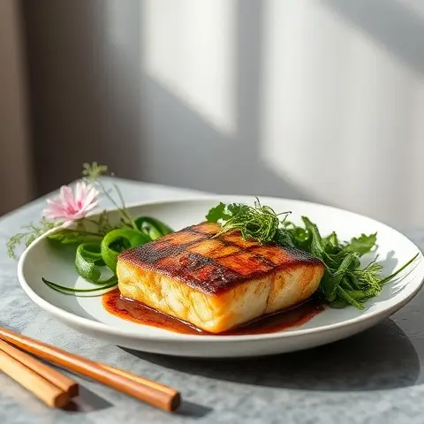 Miso-Glazed Black Cod with Sautéed Greens