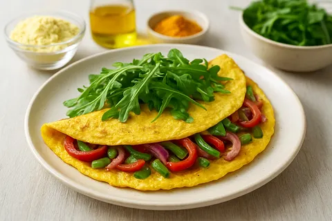 Chickpea Flour Omelet with Peppers and Arugula