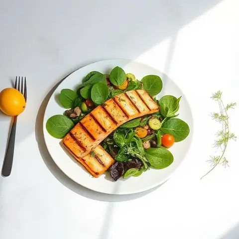 Grilled Salmon & Spinach Salad with Lemon-Dill Vinaigrette