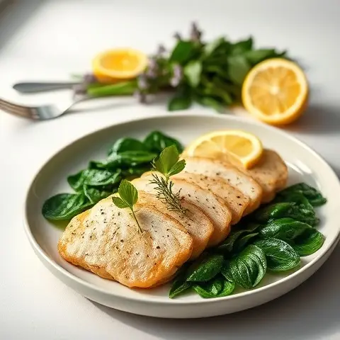 Lemon-Thyme Turkey Cutlets with Sautéed Spinach