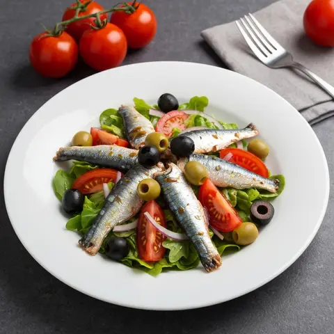 Sardine Breakfast Salad with Tomatoes and Olives