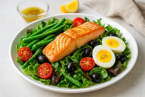 Refreshing Salmon Nicoise Salad (No Potatoes)