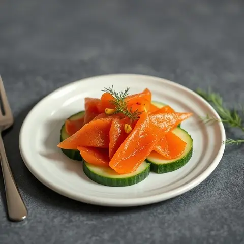 Carrot Lox on Cucumber Rounds with Dill