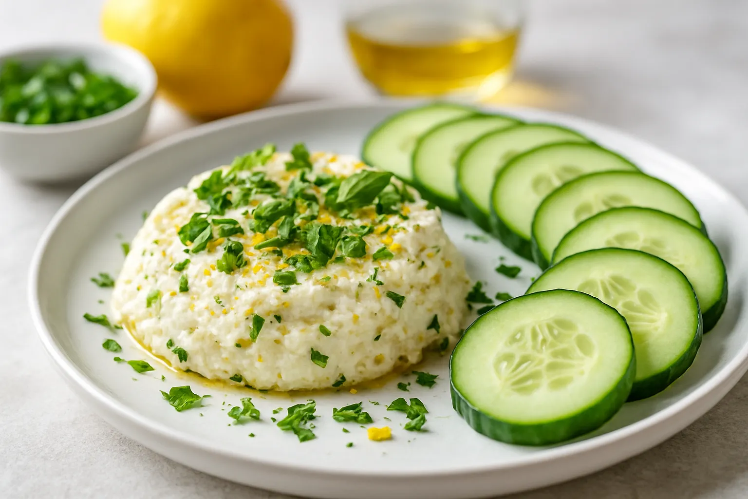 Baked Lemon Herb Ricotta with Cucumber Slices