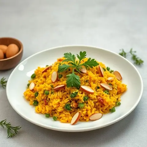 Turmeric Cauliflower Rice Salad with Herbs and Almonds