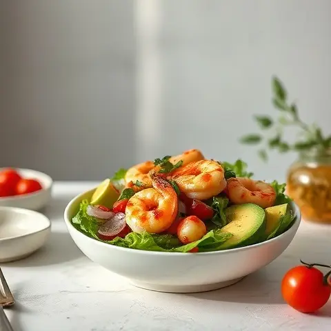 Tandoori Shrimp & Avocado Salad with Tomato-Onion Salsa