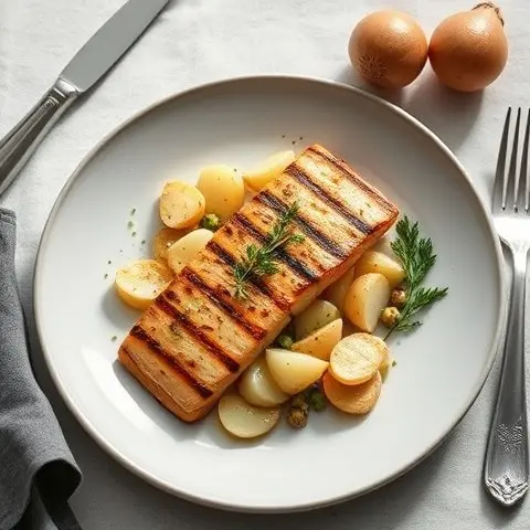 Cumin Garlic Infused Grilled Mackerel with Roasted Turnips