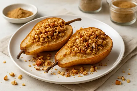 Cardamom-Baked Pear Halves with Almond Crumble