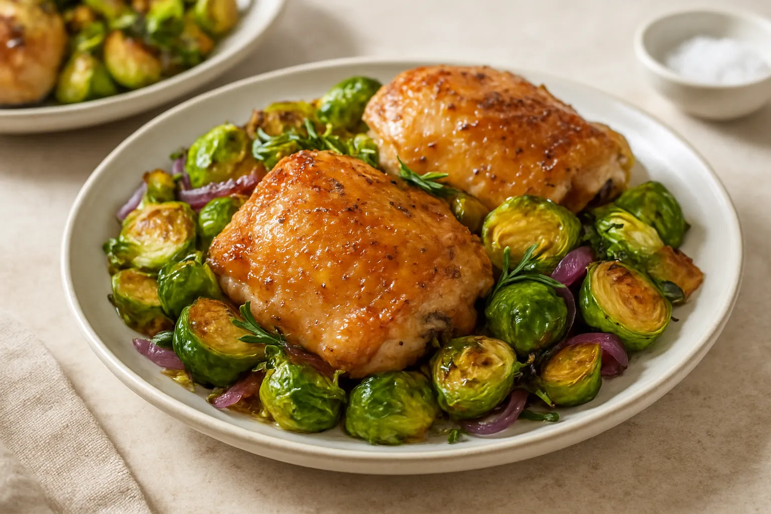 Roasted Chicken Thighs with Brussels Sprout Hash