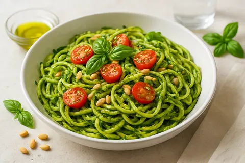 Pesto Zucchini Noodle Bowl with Pine Nuts