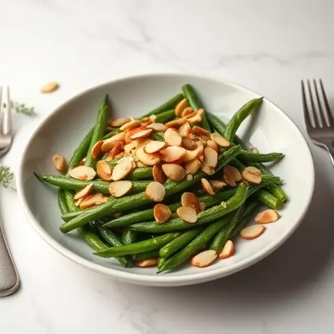Bone Broth Braised Green Beans with Almonds