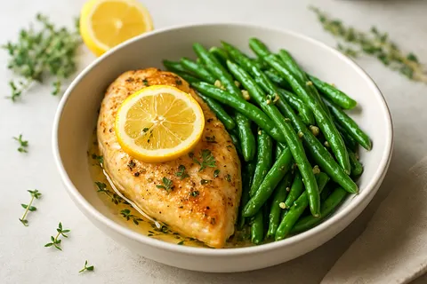 Lemon-Thyme Baked Chicken with Garlic Green Beans - Breakfast Bowl