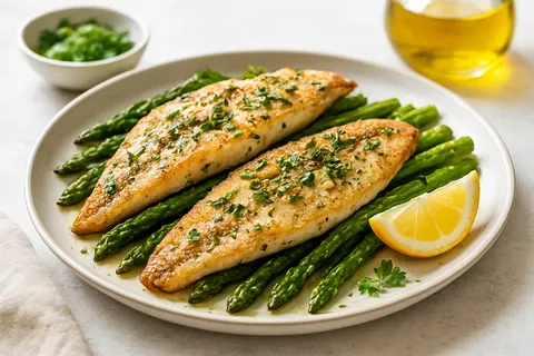 Garlic-Herb Roasted Sea Bass with Asparagus