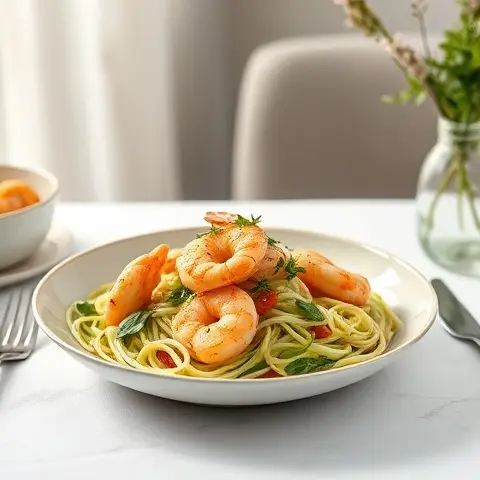 Warm Lemon-Garlic Shrimp & Zoodle Salad