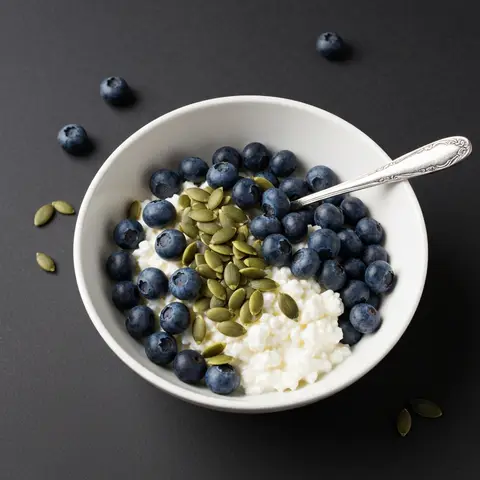 Nutritious Cottage Cheese Bowl with Blueberries and Pumpkin Seeds