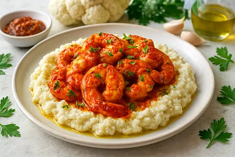 Harissa Shrimp with Garlic Cauliflower Mash