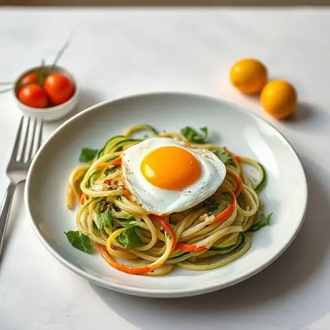 Zucchini Noodle Salad with Poached Egg