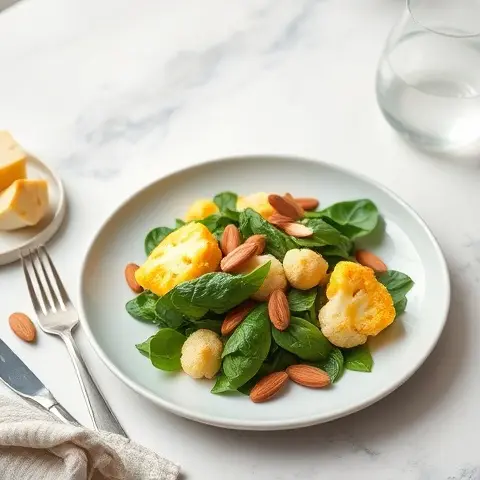 Turmeric-Spiced Cauliflower & Spinach Salad with Almonds