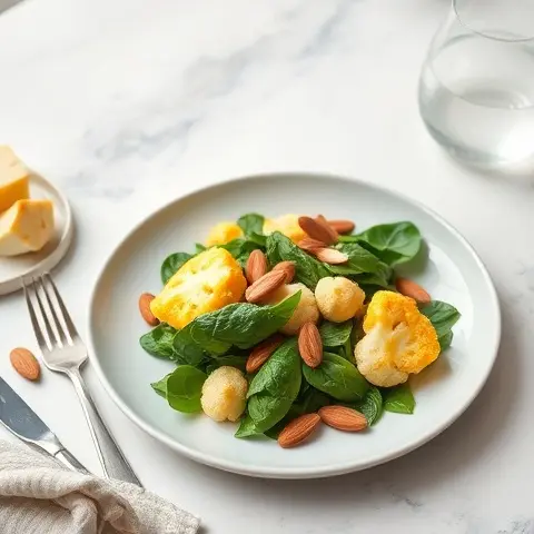 Turmeric-Spiced Cauliflower & Spinach Salad with Almonds
