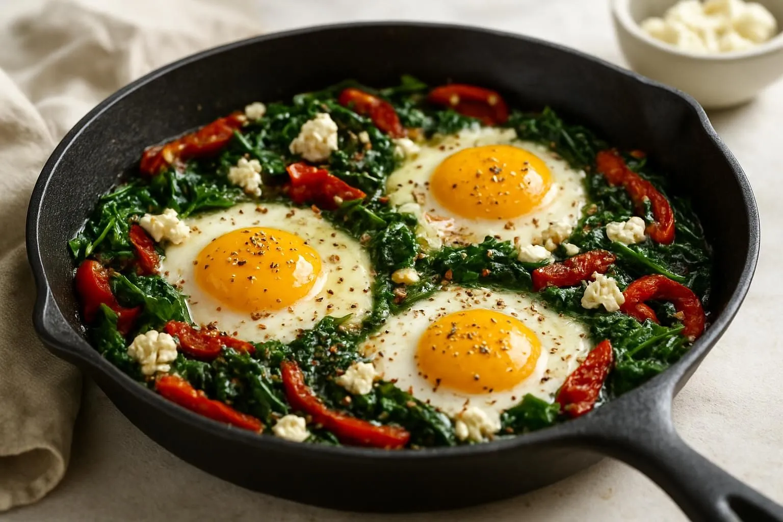 Mediterranean Egg & Feta Skillet with Roasted Red Pepper and Za'atar