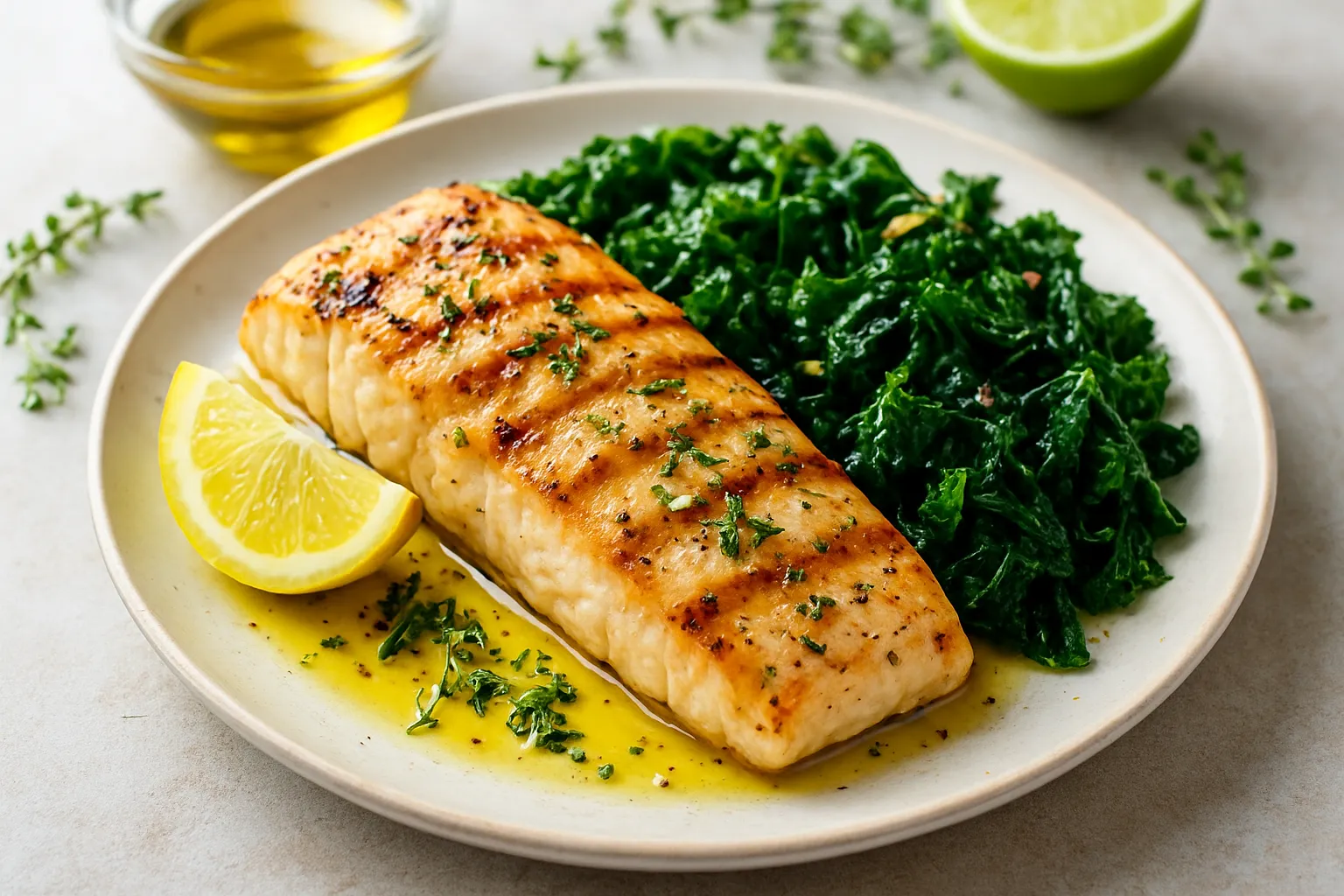 Citrus-Thyme Grilled Mahi-Mahi with Sautéed Kale