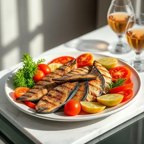 Grilled Sardine Platter with Tomato-Cucumber Salad